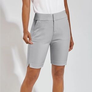 Grey golf shorts.